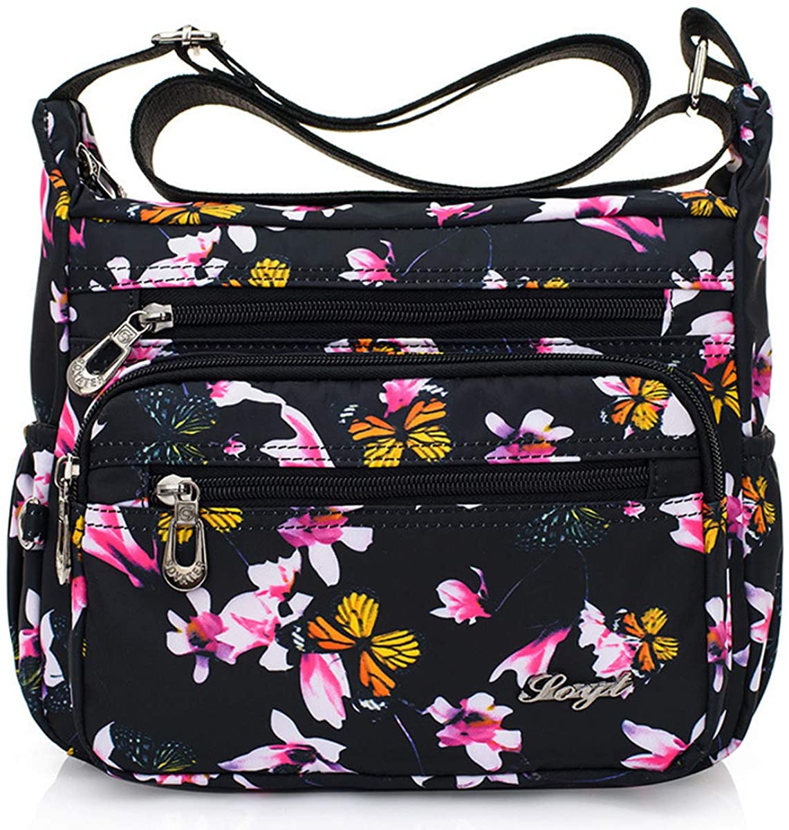 Nawoshow Nylon Floral Multi-Pocket Crossbody Purse Bags for Women Travel Shoulder Bag 