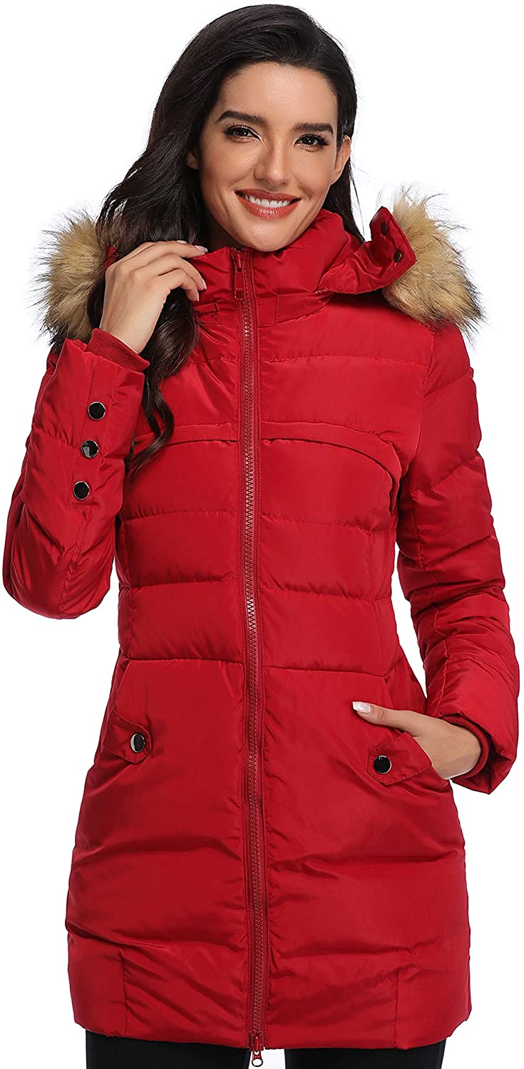 Epsion Womens Hooded Thickened Long Down Jacket Winter Down Parka Puffer Jacket
