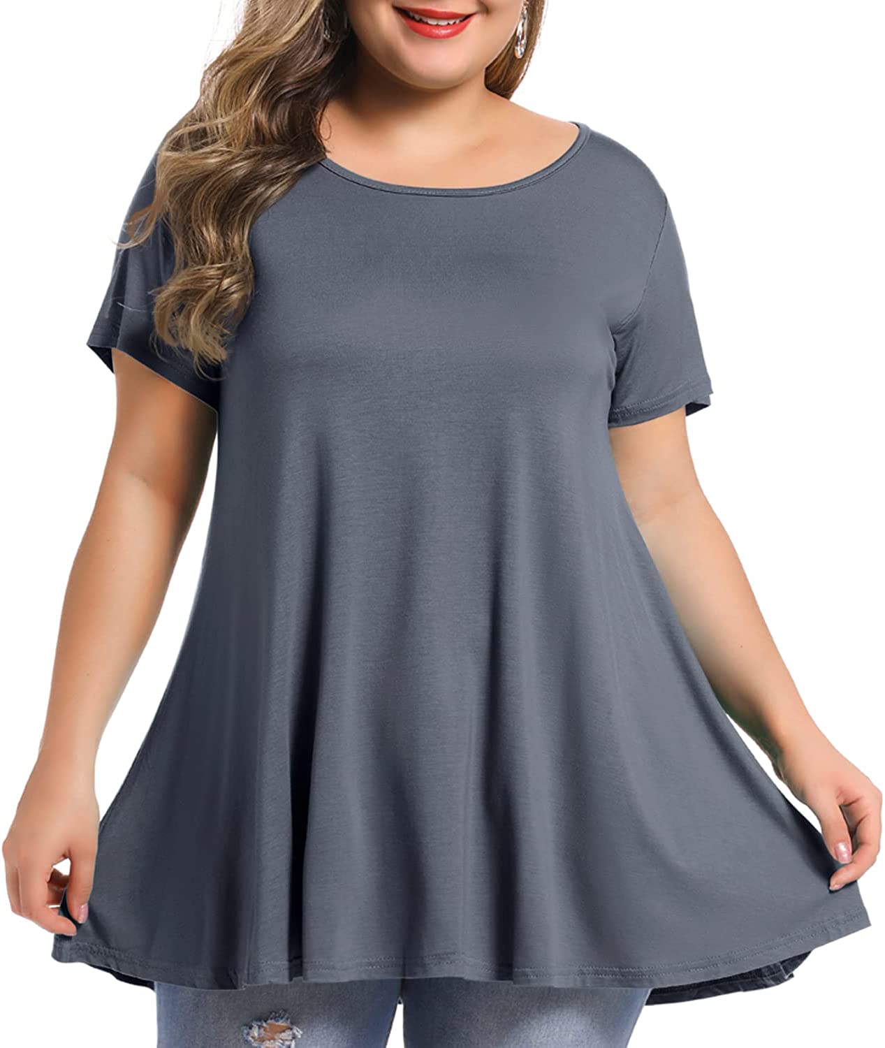 BELAROI Plus Size Tunic Tops Women Summer for Leggings Casual Short Sleeve  Shirts Loose Fit Flowy Scoop Neck Blouse