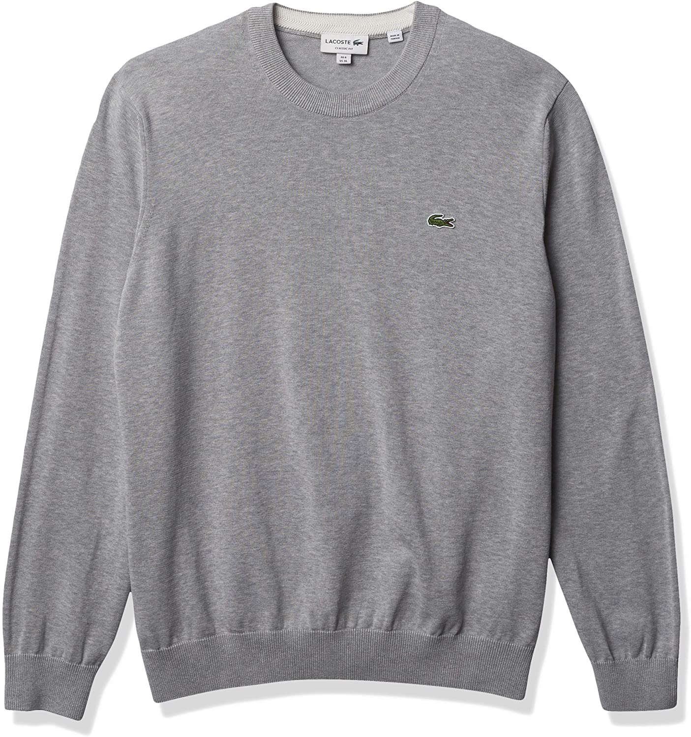 Lacoste Crew Neck Jumper in Silver Chine Grey 100% cotton knit sweater 