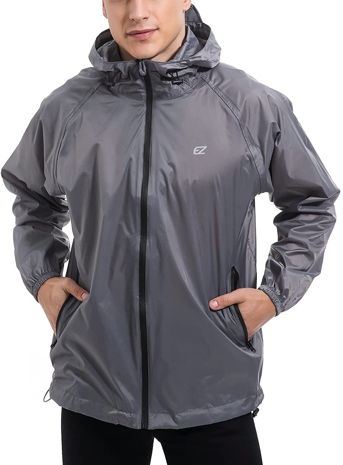 COOrun Mens Rain Jacket Waterproof Hooded Raincoat Packable Lightweight Windbreaker with Pockets for Hiking Running Outdoor 