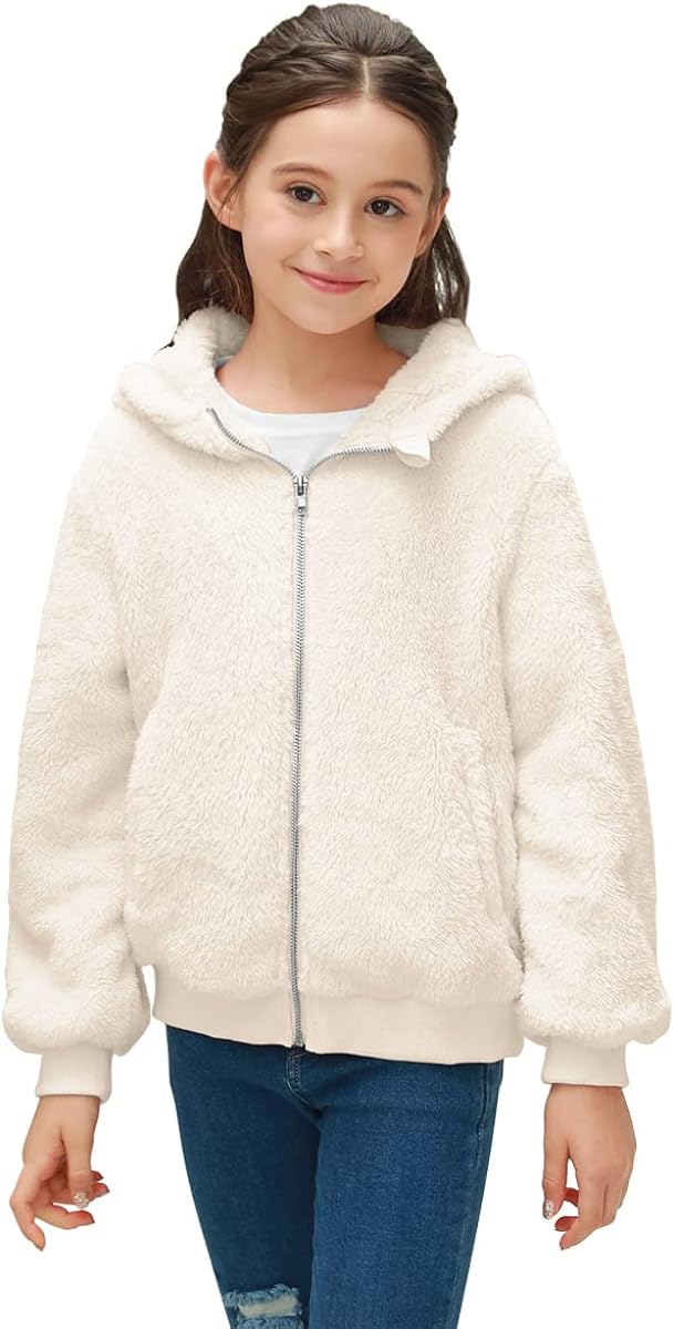 Haloumoning Girls Fleece Jackets Zipper Soft Sherpa Outwear Coat