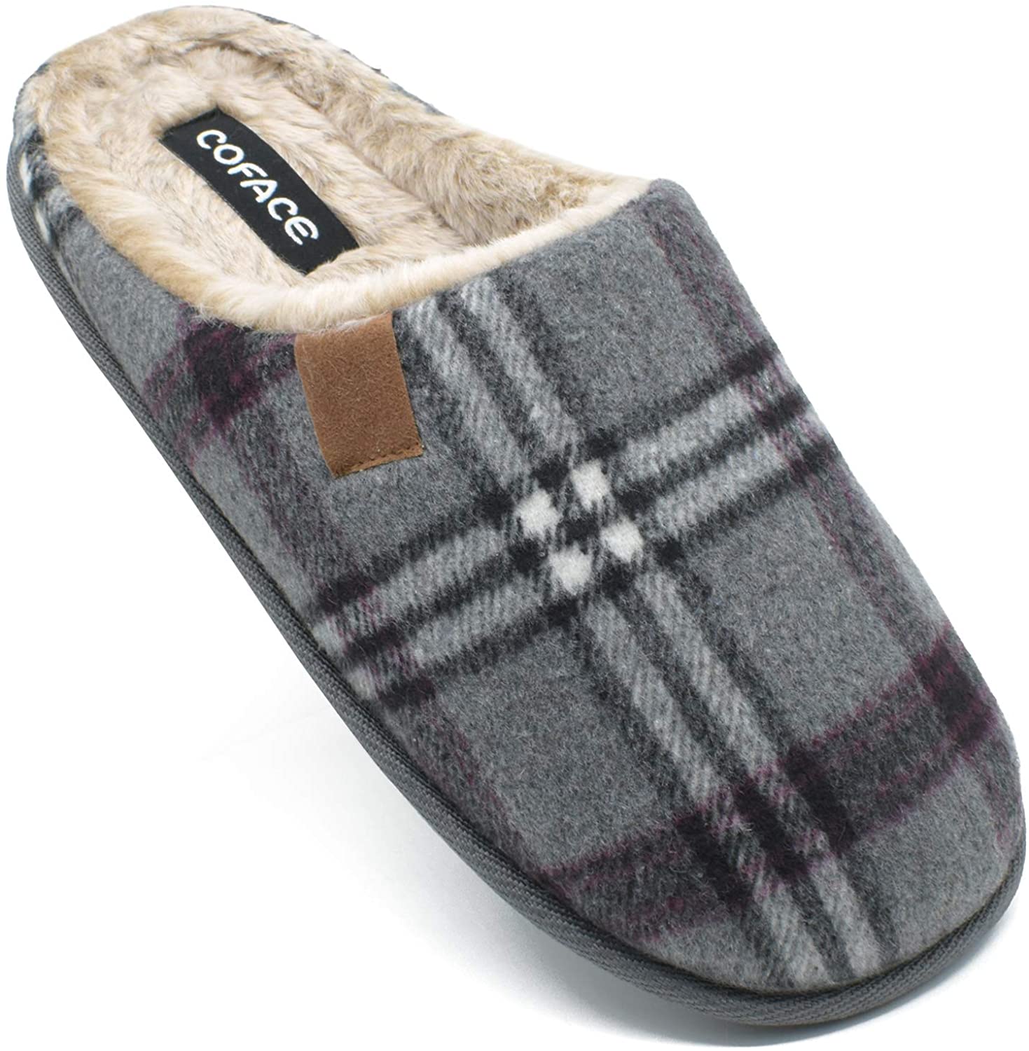 Plush Slippers for Women Men Plaid Cuff Warm Fuzzy Fleece Slipper Cozy  Memory Foam Checkered Home Shoes Non-Slip
