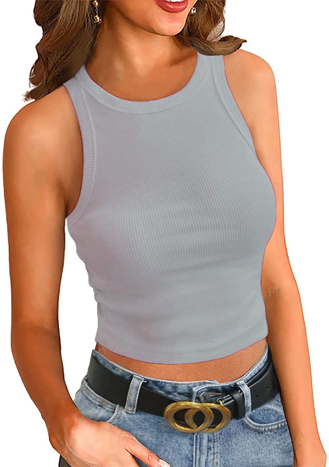 LOLONG Womens Stretch Tank Top Summer Ribbed Sleeveless Shirts