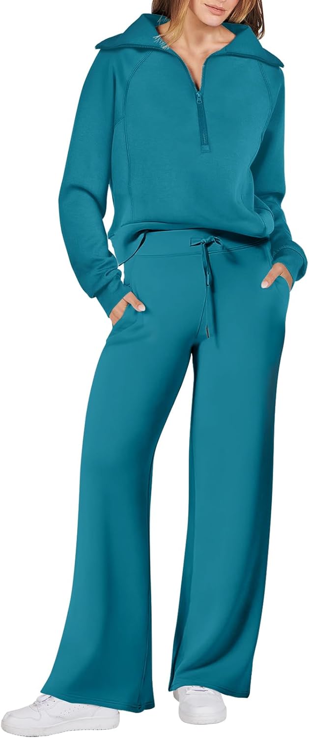 ANRABESS Women 2 Piece Outfits Sweatsuit Set 2023 Fall Oversized Half Zip  Sweats