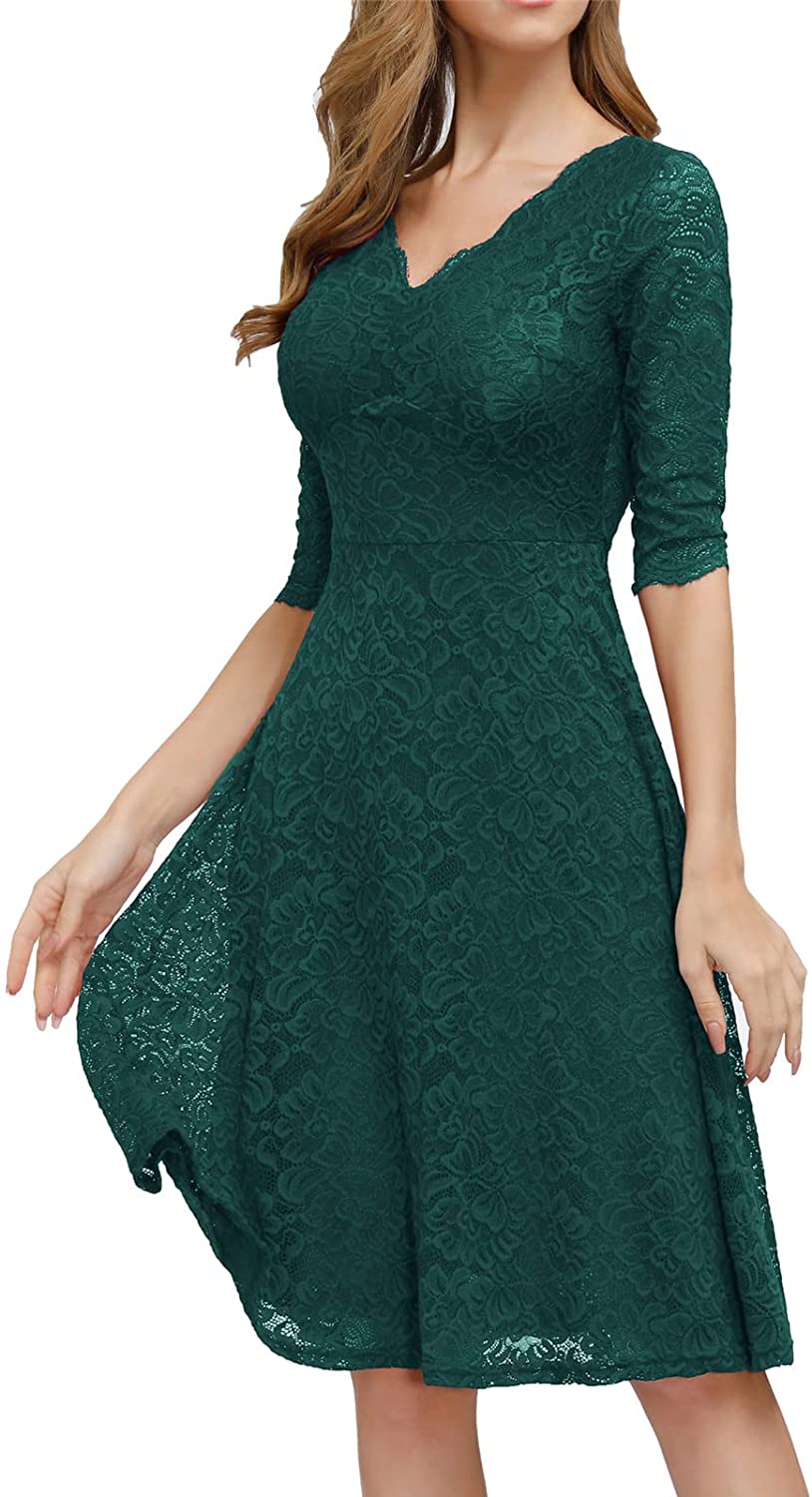 JASAMBAC Cocktail Dress for Women Vintage Wedding Guest Lace Midi