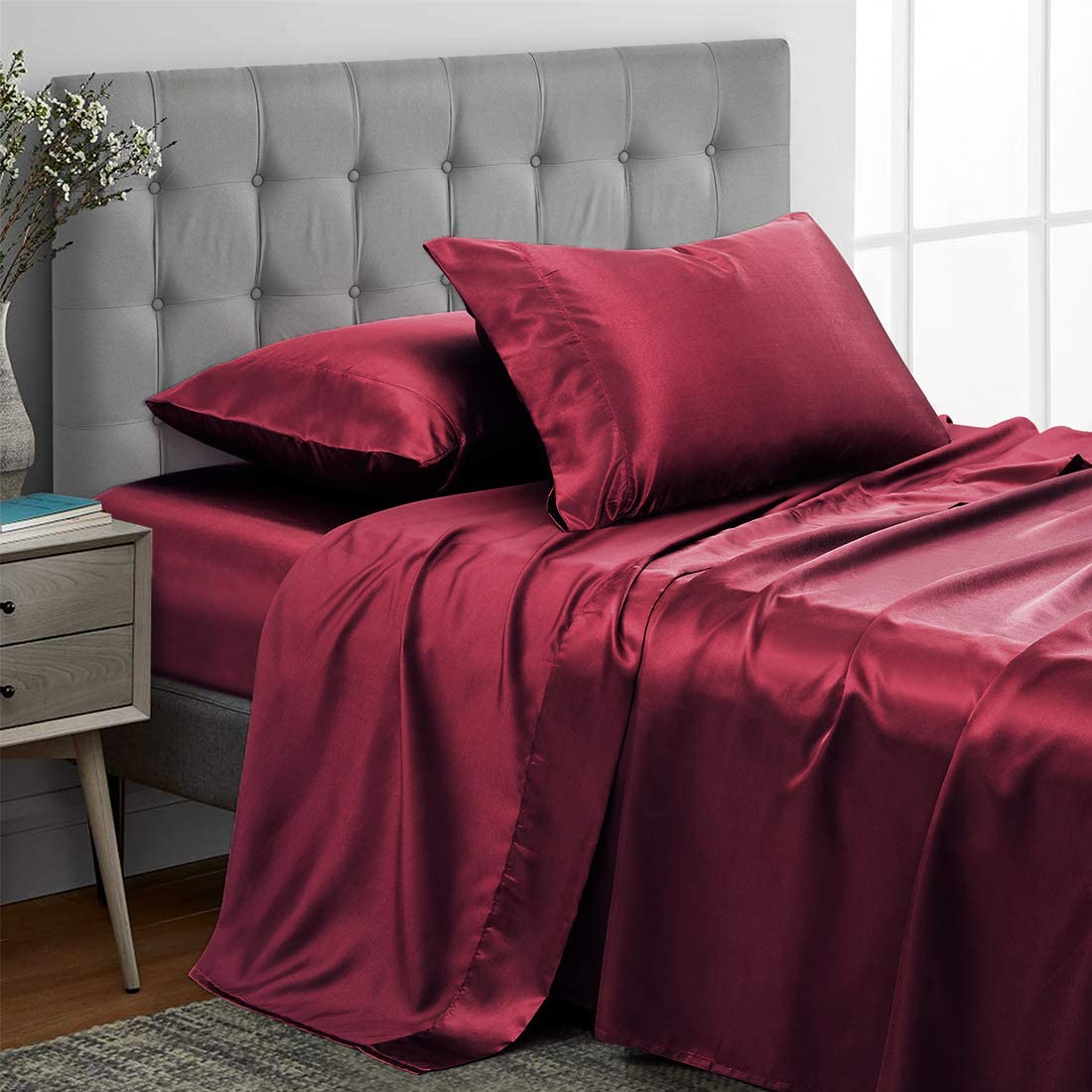 Vonty Satin Sheets Queen Size Silky Soft Satin Bed Sheets Teal Satin Sheet Set Ebay 4765