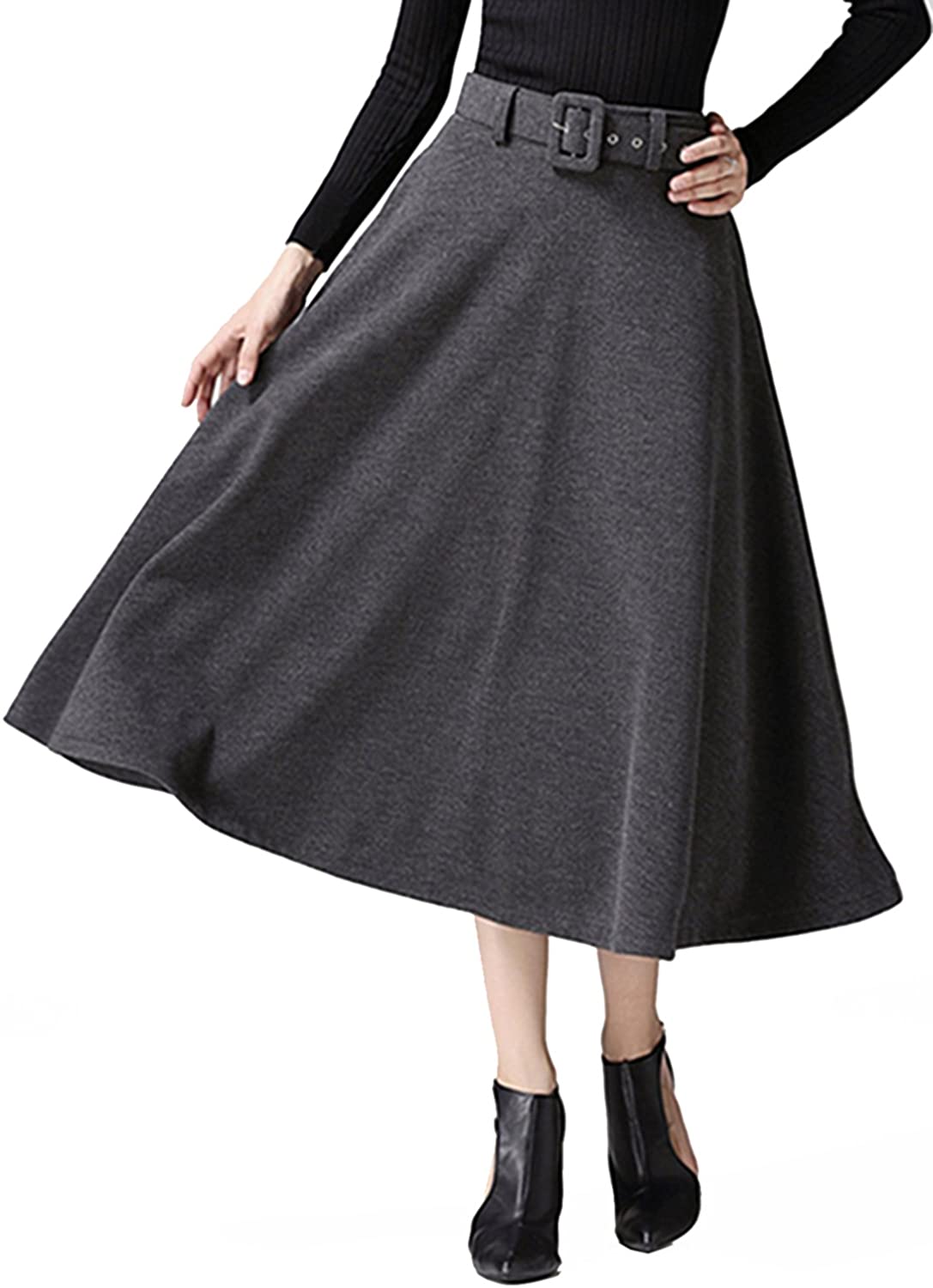 Choies Women's High Waist A-line Flared Long Skirt Winter Fall Midi Skirt 