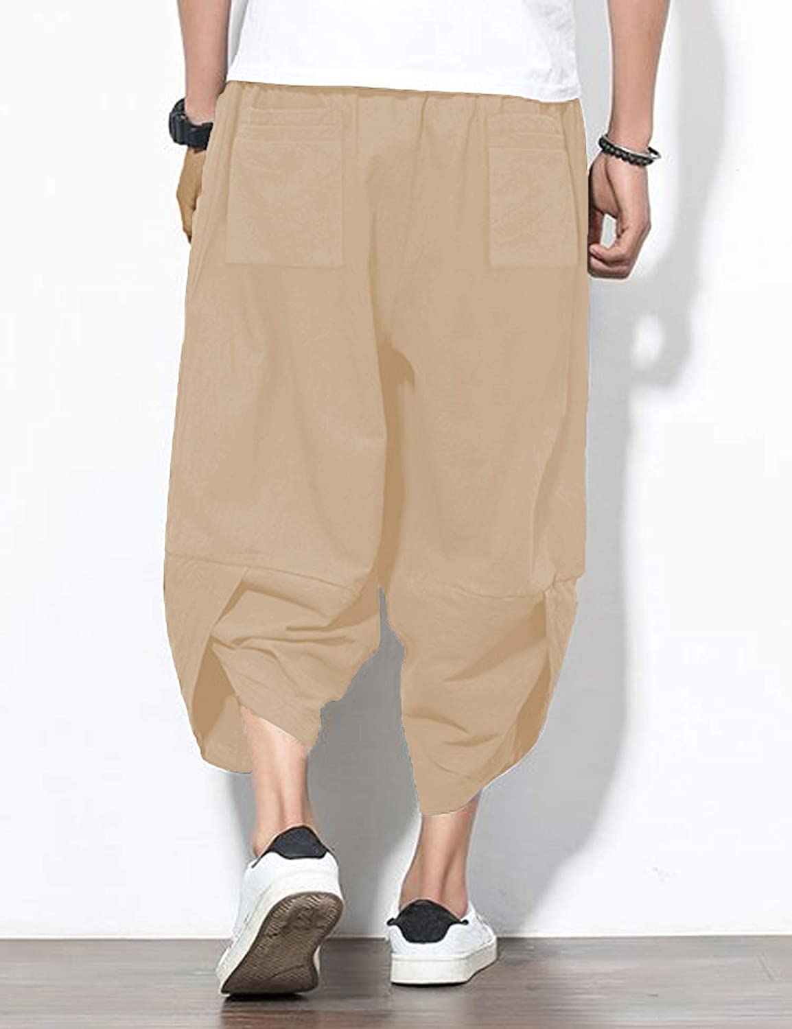 COOFANDY Men's Linen Harem Capri Pants Lightweight Loose 3/4 Shorts ...