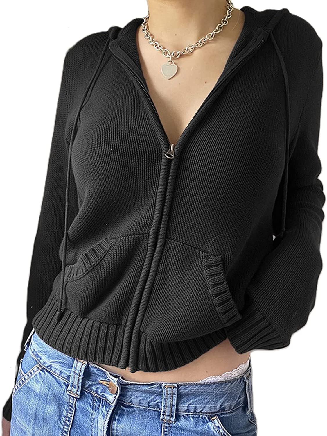 Zip Up Crop Hoodies for Women Vintage Graphic Hooded Pullover Y2k Oversized  Draw