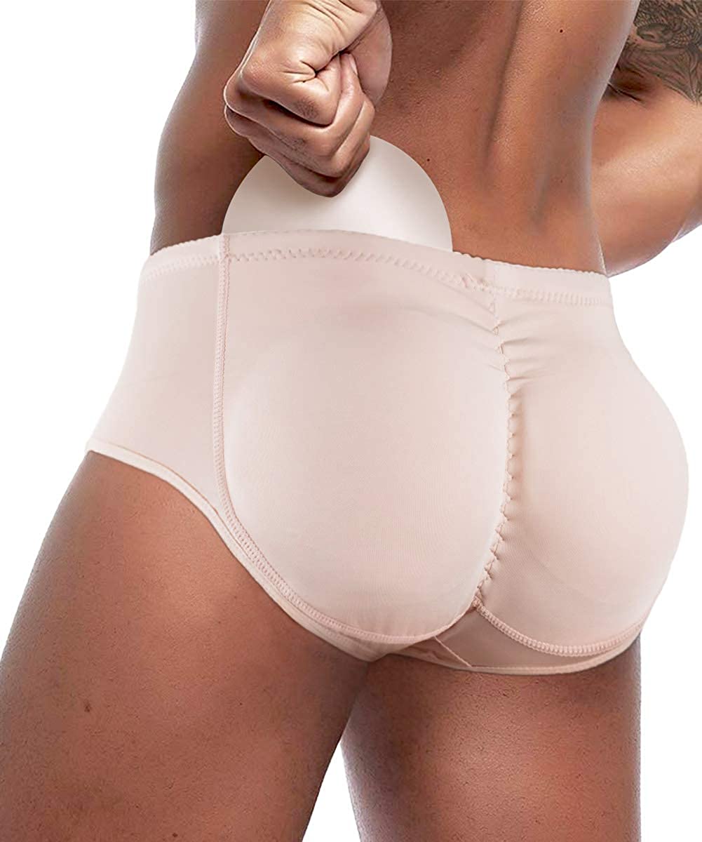 NonEcho Men Butt Lifter Shapewear Padded Briefs Boxers Body Shaper Tummy  Control 4 Detachable Pads