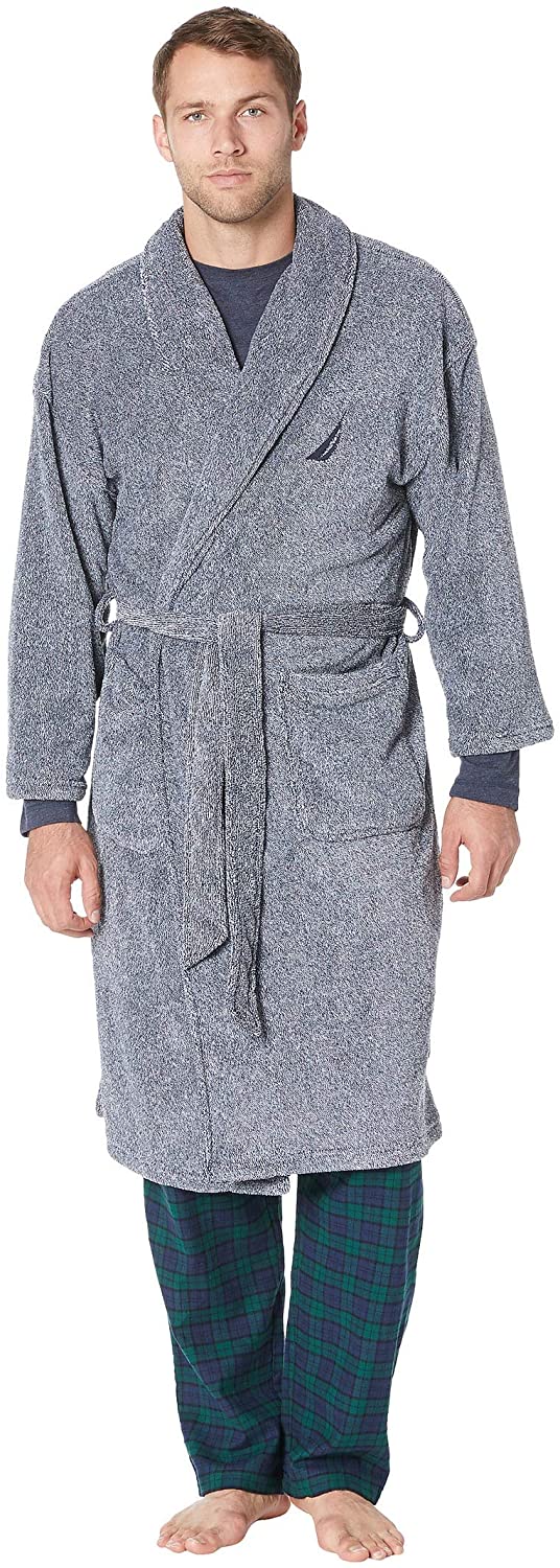 Nautica Mens Long Sleeve Cozy Soft Plush Shawl Collar Robe