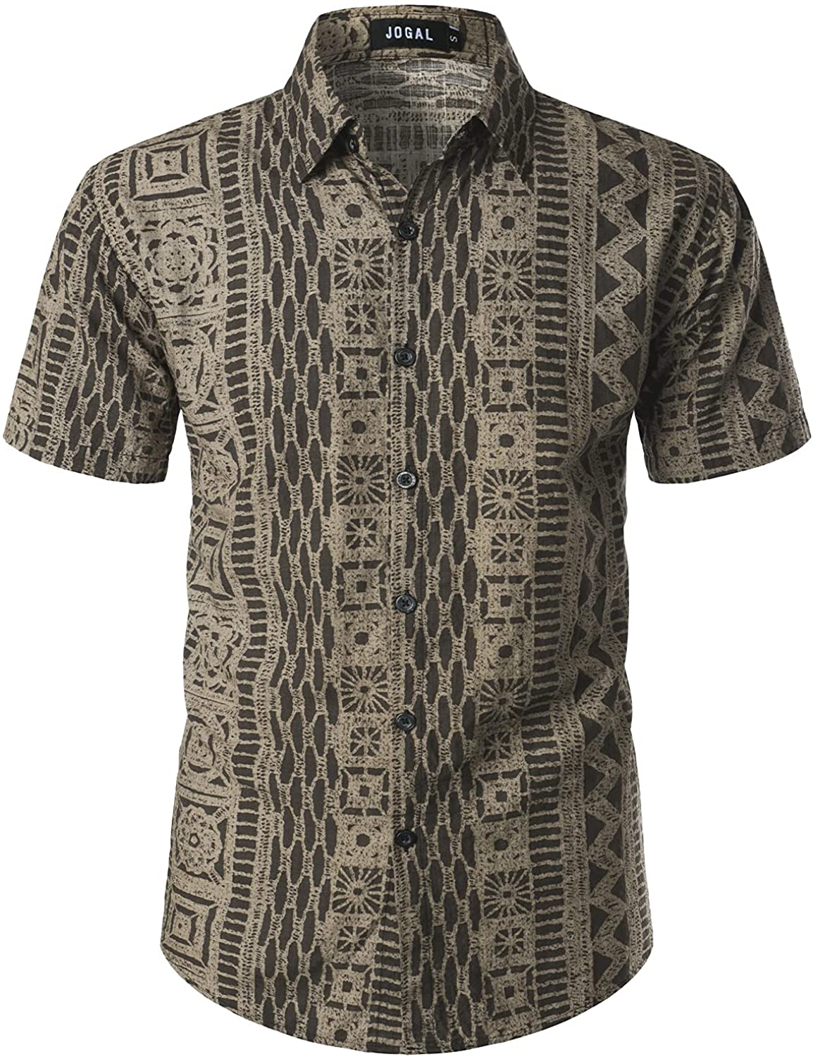 JOGAL Men's Paisley Boho Button Down Short Sleeve Hawaiian Shirt