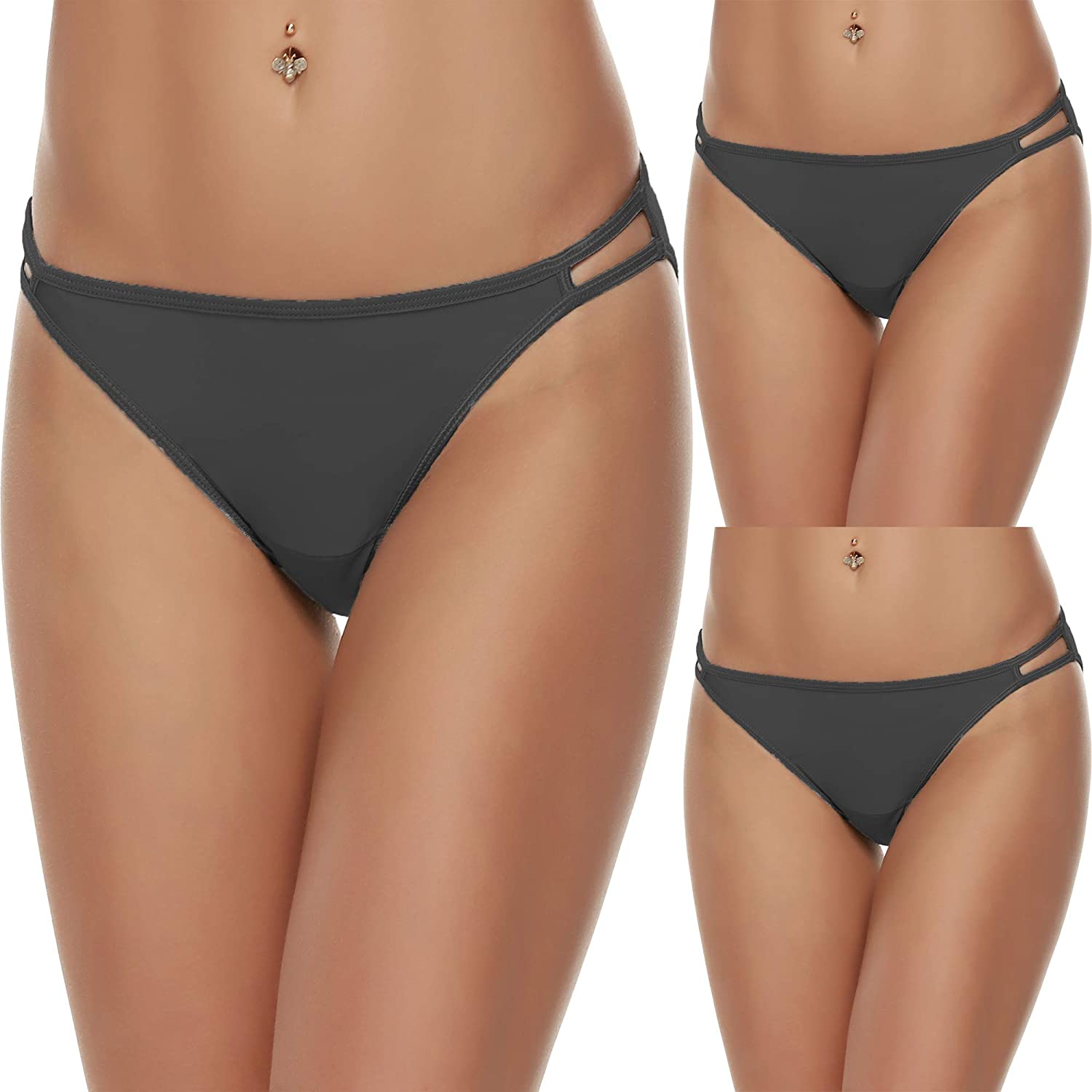 Ekouaer Bikini Panty Womens Seam Free String Microfiber Briefs 3 Pack Assorted Colors 