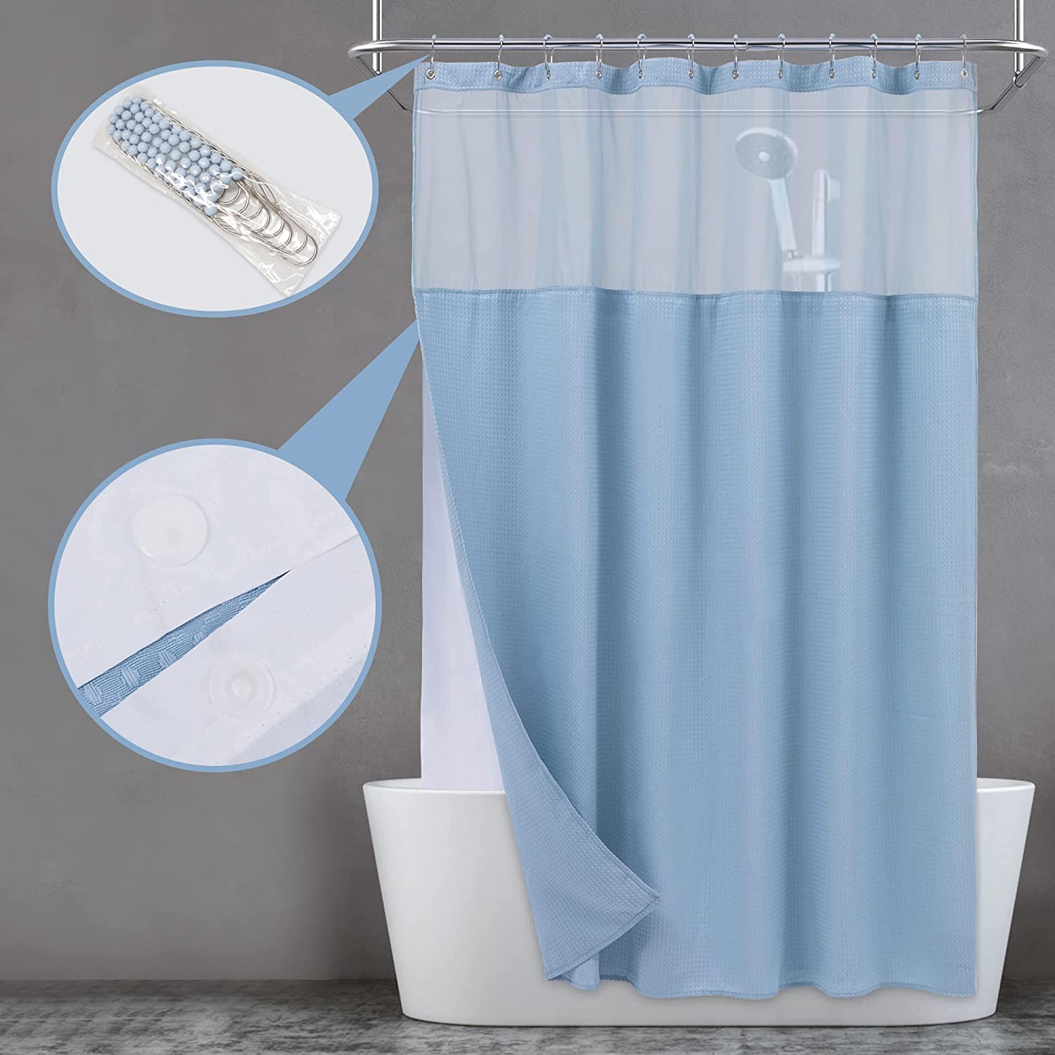 Waffle Weave Shower Curtain with Snap-in Fabric Liner Set, 12