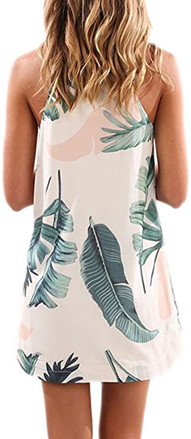 Asvivid Womens Halter Floral Printed Sleeveless Beach Mini Casual Dress 3333