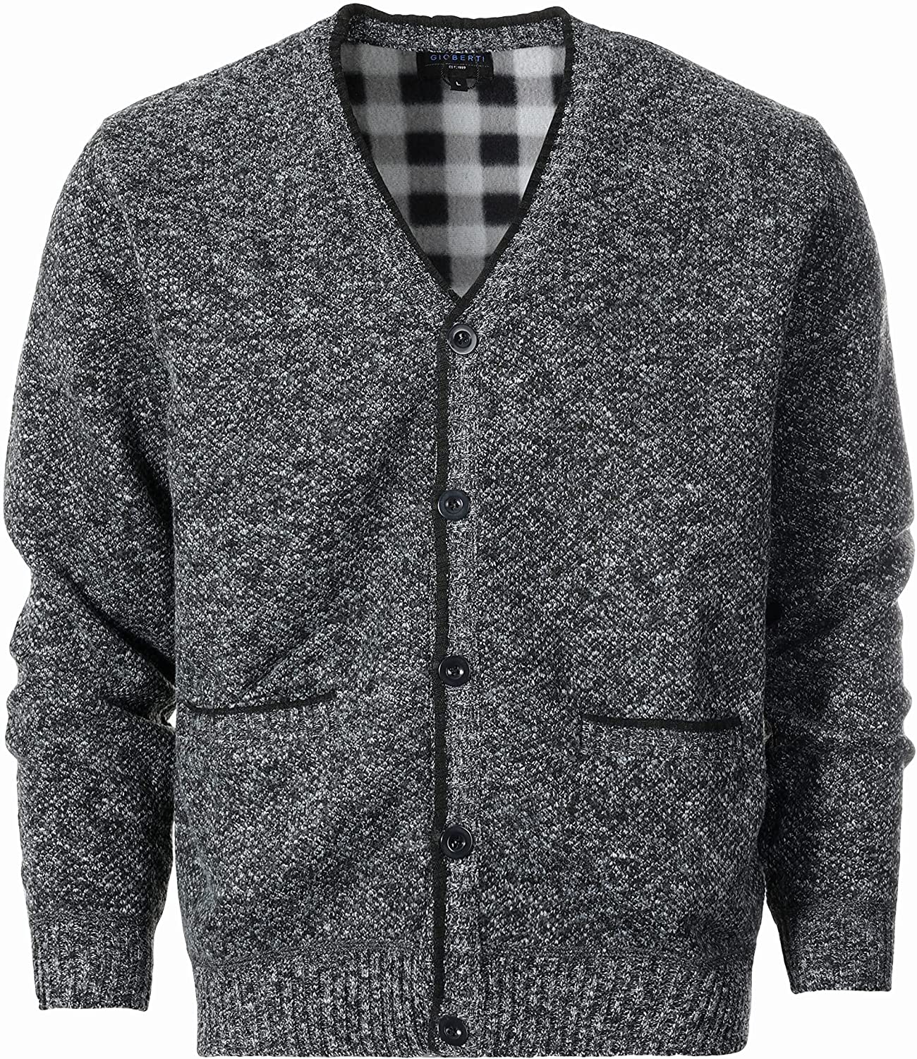 Gioberti Men's Knitted V-Neck Button Down Cardigan Sweater with Flannel Lining and Pockets