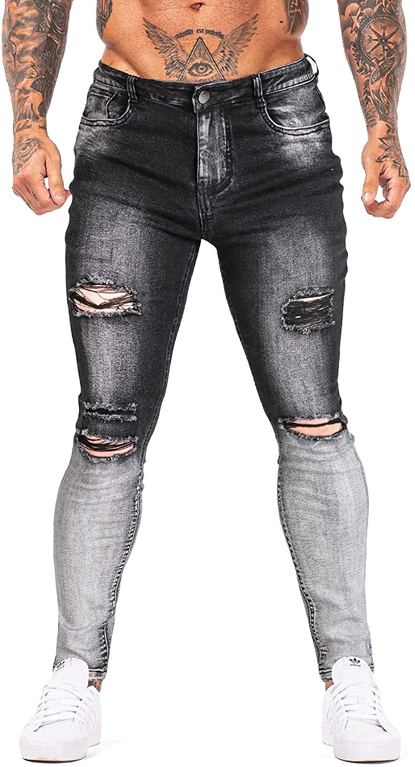 GINGTTO Skinny Jeans for Men Stretch Slim Fit Ripped Distressed