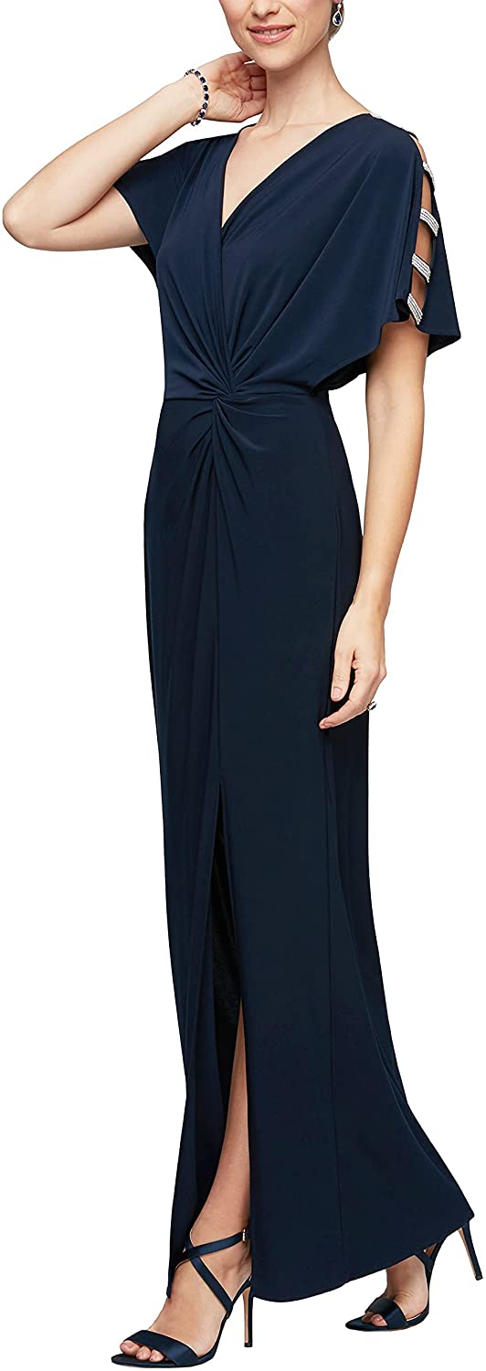 Alex Evenings Women's Long Knot Front Dress with Embellished