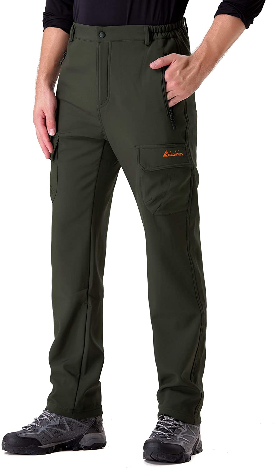 Warm clothin Mens Softshell Fleece-Lined Cargo Pants Wind-Resistant-Insulated Breathable,Water-Repellent 
