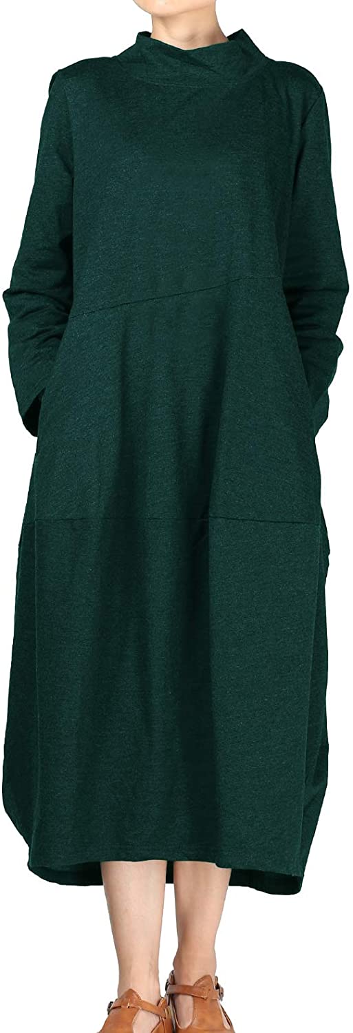 Mordenmiss Women's Autumn Turtleneck Long Baggy Dress with Pockets
