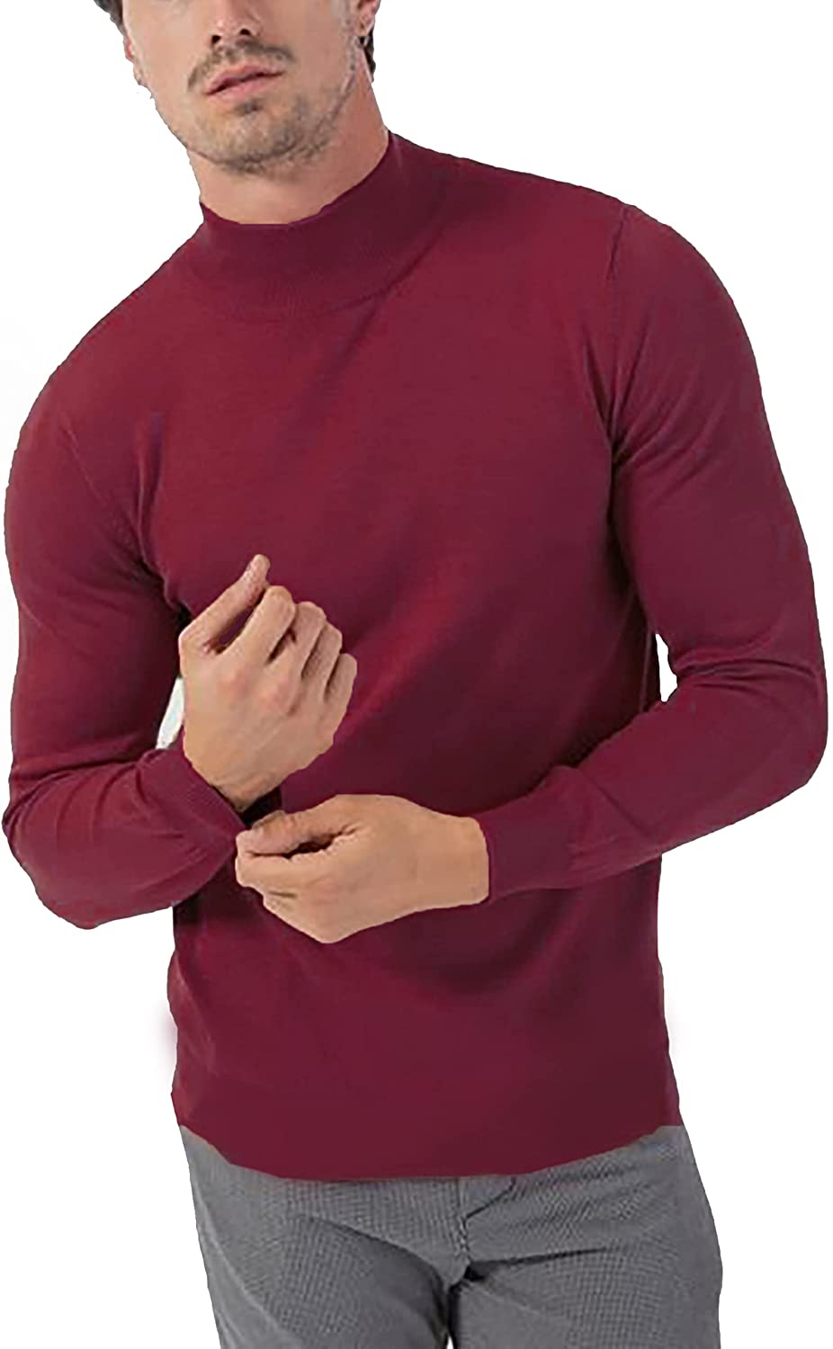 KINGBEGA Men Regular Fit Basic Lightweight Long Sleeve Pullover Top Mock Turtleneck T-Shirt 