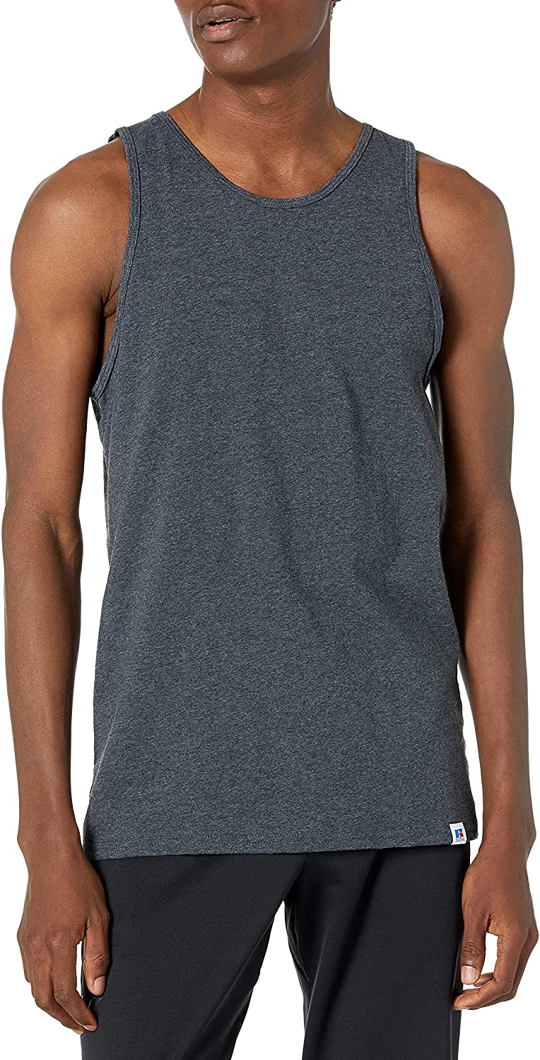  Russell Athletic Men's Cotton Performance Tank Top, black  heather/white, M : Clothing, Shoes & Jewelry