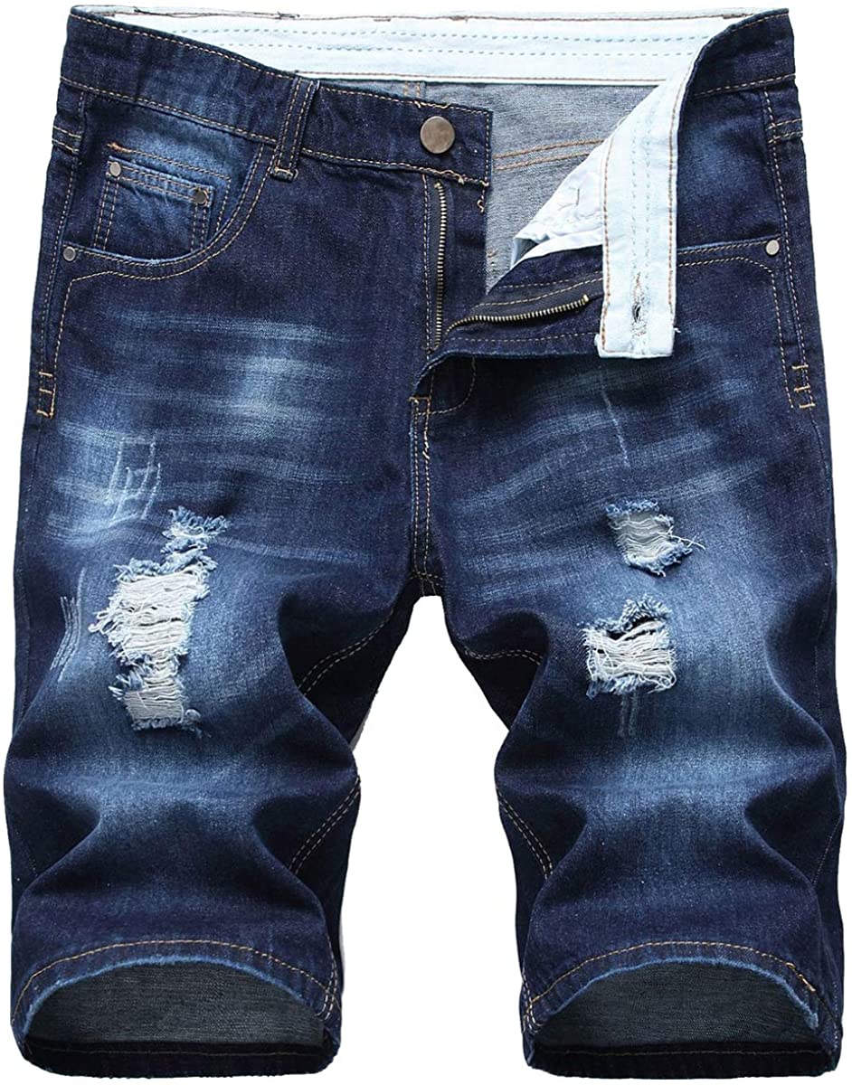 Broken Distressed Ripped Denim Shorts with Holes Betusline Men's Jean Short