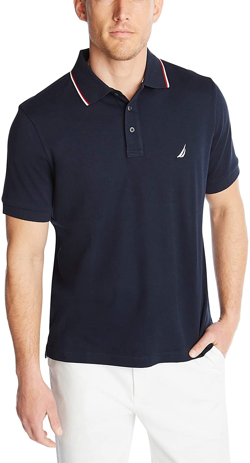 Nautica Men's Classic Fit Short Sleeve Dual Tipped Collar Polo Shirt
