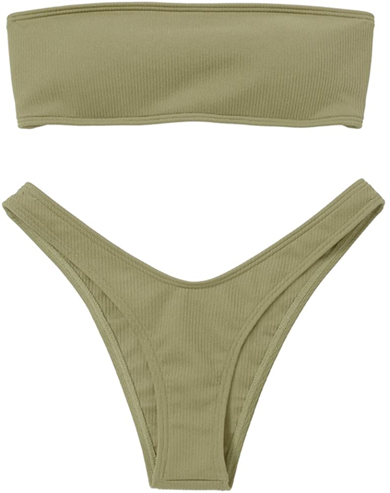 Zaful Women Strapless Ribbed High Cut Bandeau Bikini Set Ebay