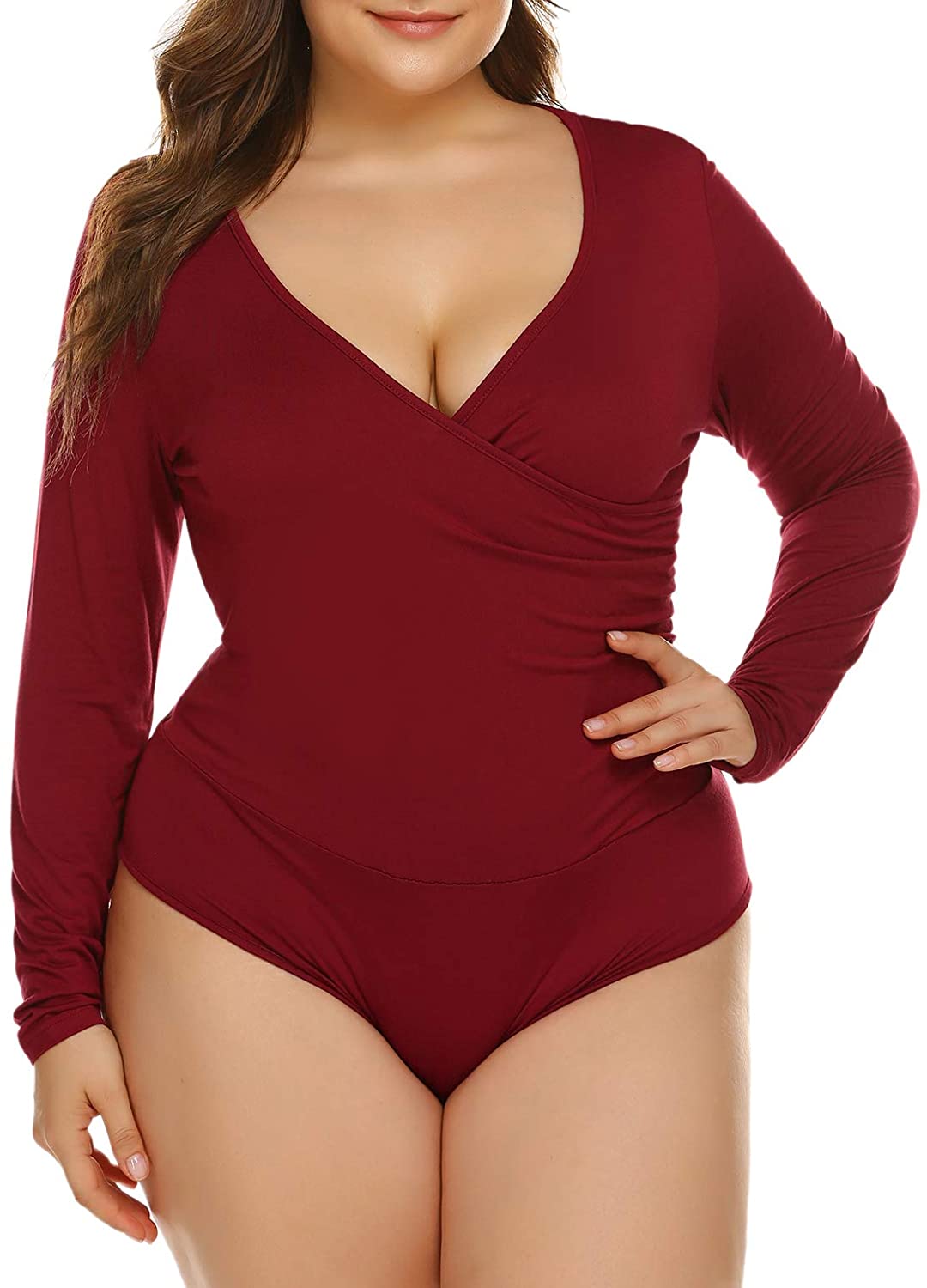  IN'VOLAND Women's Plus Size Long Sleeve Bodysuit For