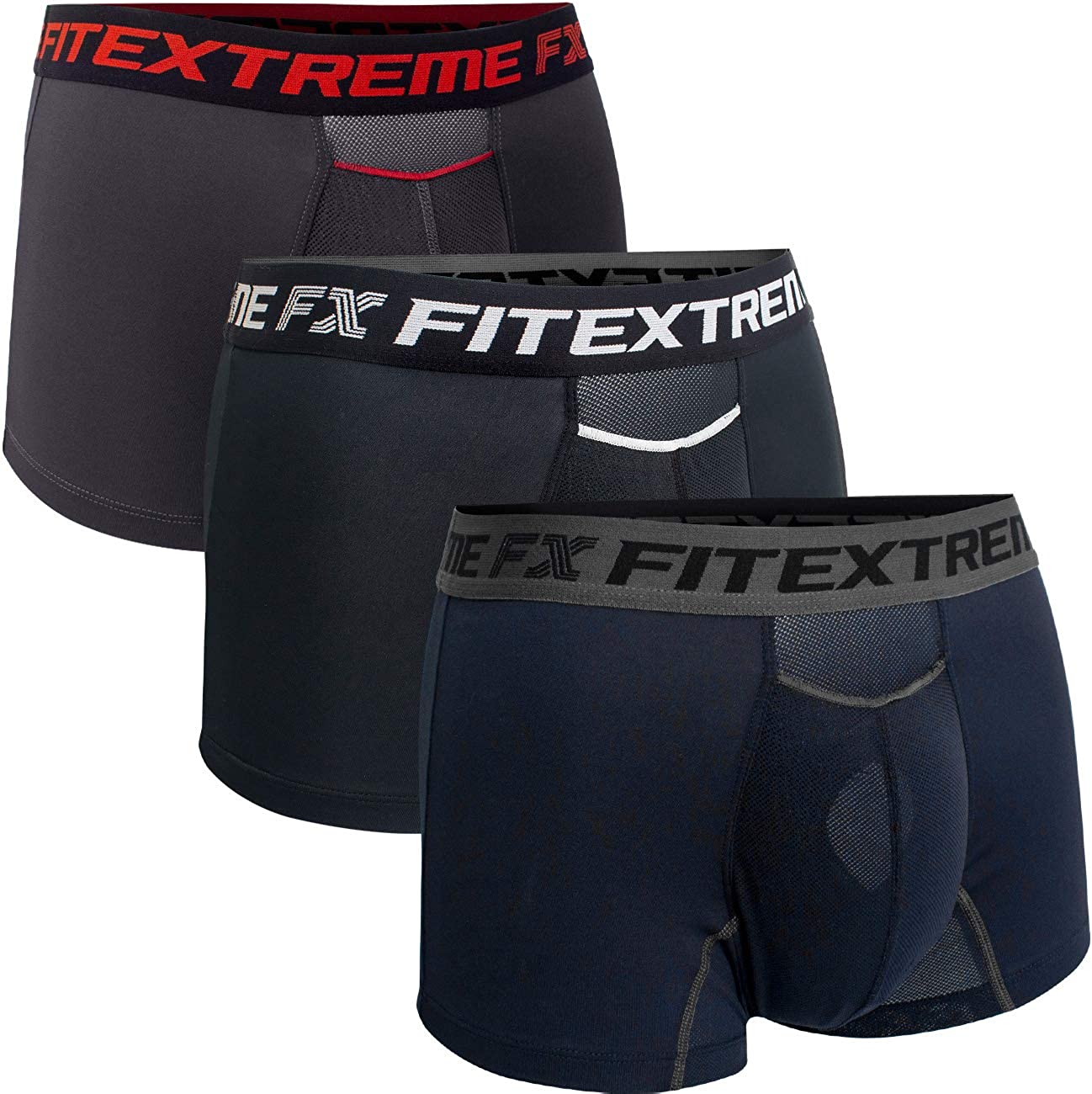 FITEXTREME Mens 5 Pack MAXCOOL Breathable Quick Dry Stretch Daily Boxer Briefs 