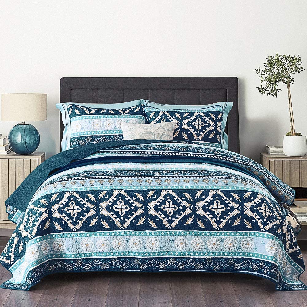 NEWLAKE Cotton Bedspread Quilt Sets-Reversible Patchwork ...