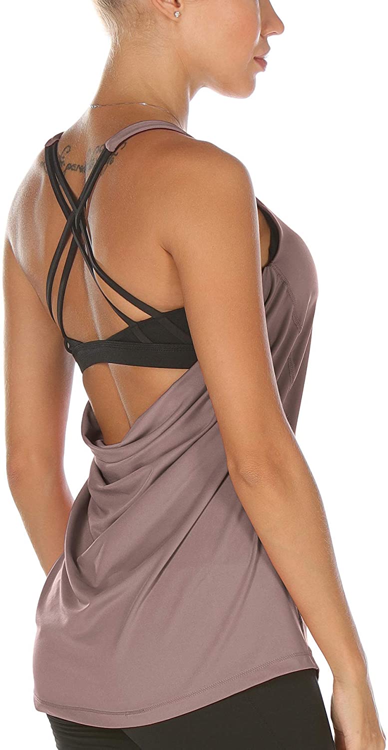 icyzone Workout Tank Tops Built in Bra - Women's Strappy Athletic Yoga  Tops, Exe