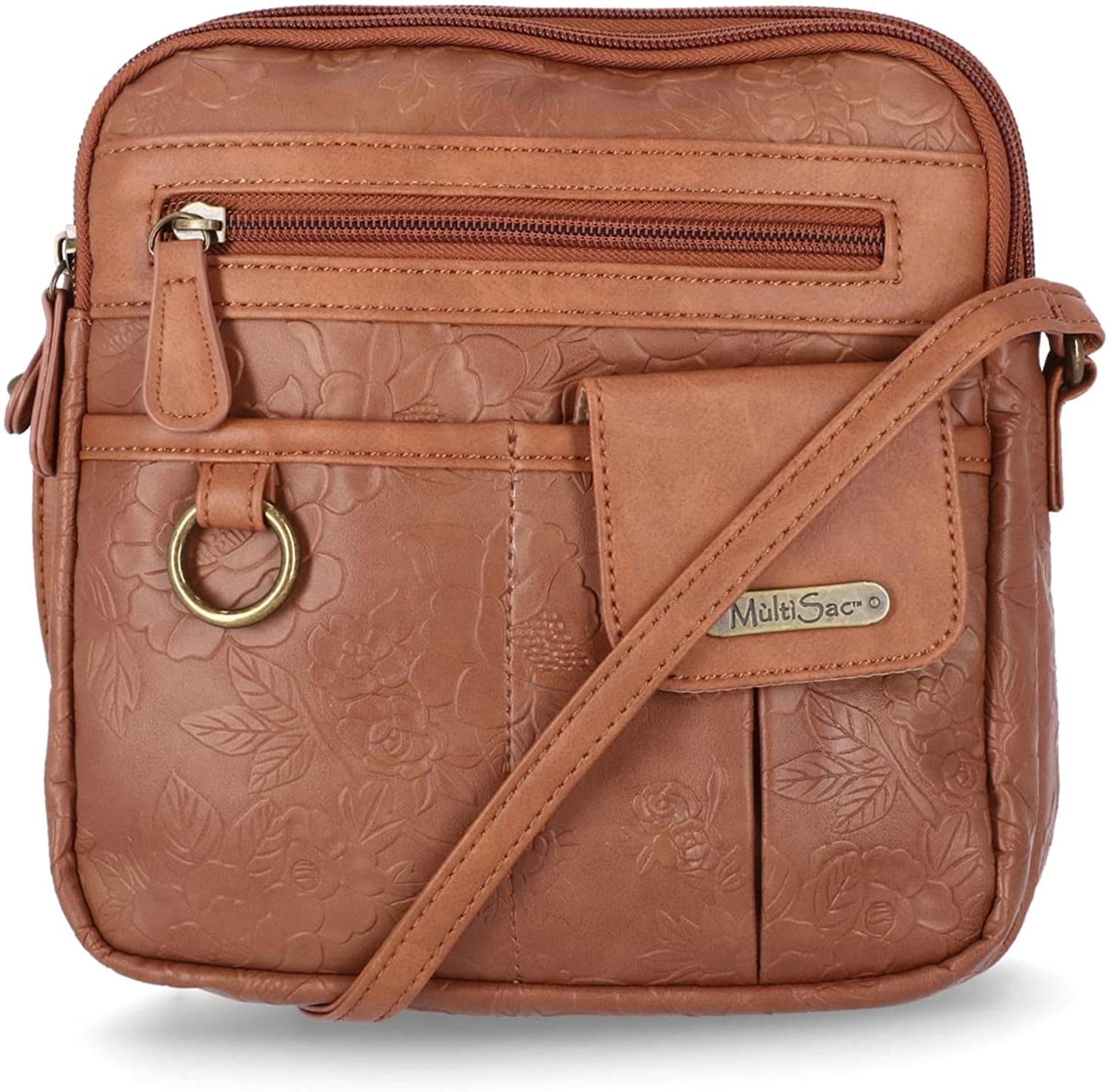 MultiSac Women's North South Mini Zip Around Crossbody Bag Cross Body,  Caper/Pecan