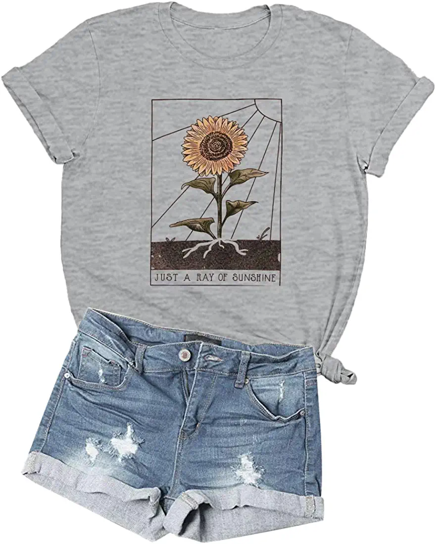 Women's Sunflower T Shirts Teen Girls Cute Flower Graphic Junior Tee Tops  Short