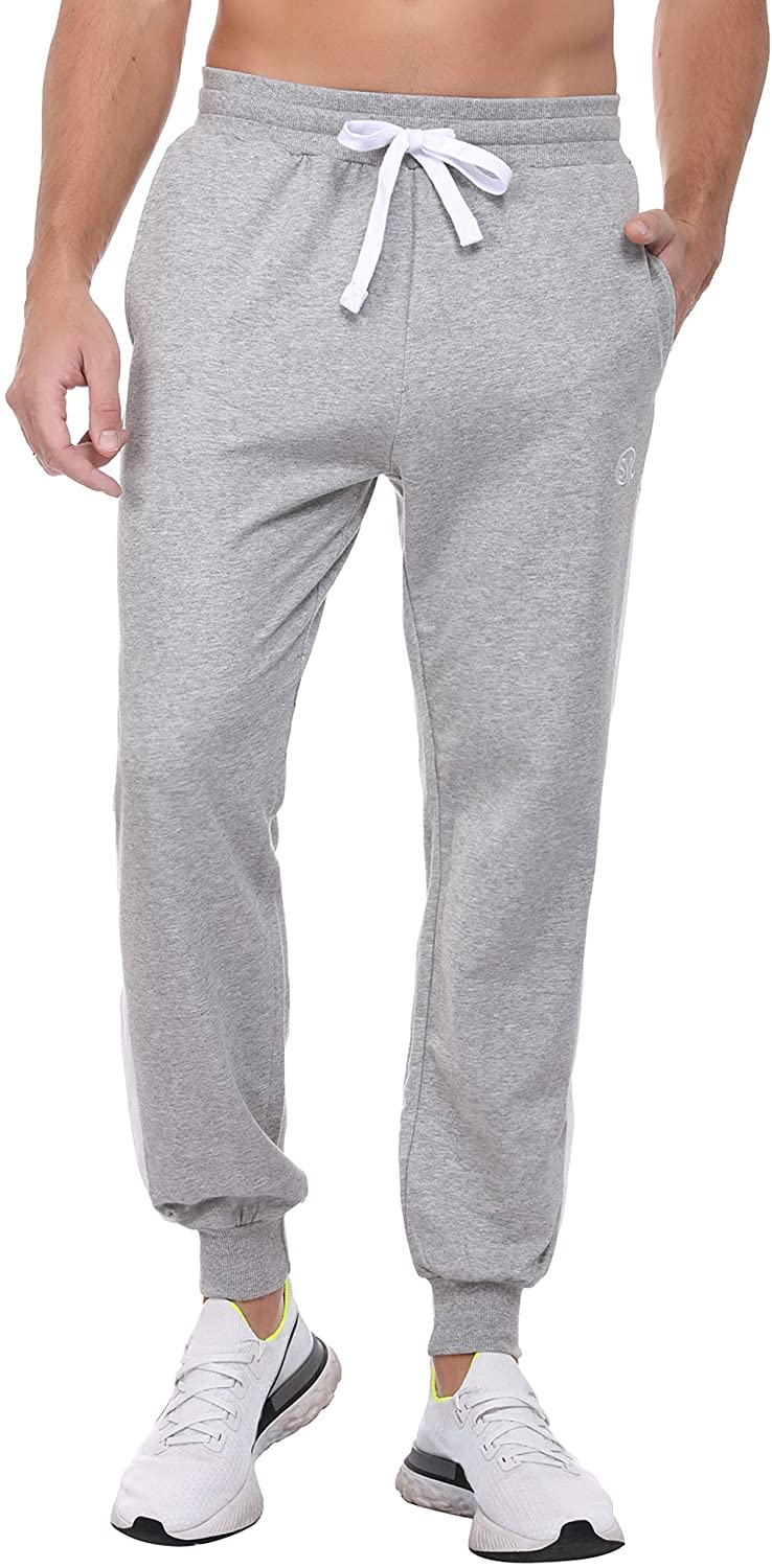Sykooria Mens 100% Cotton Sports Sweatpants with Pockets Jogger Workout Running Athletic Training Pants for Men
