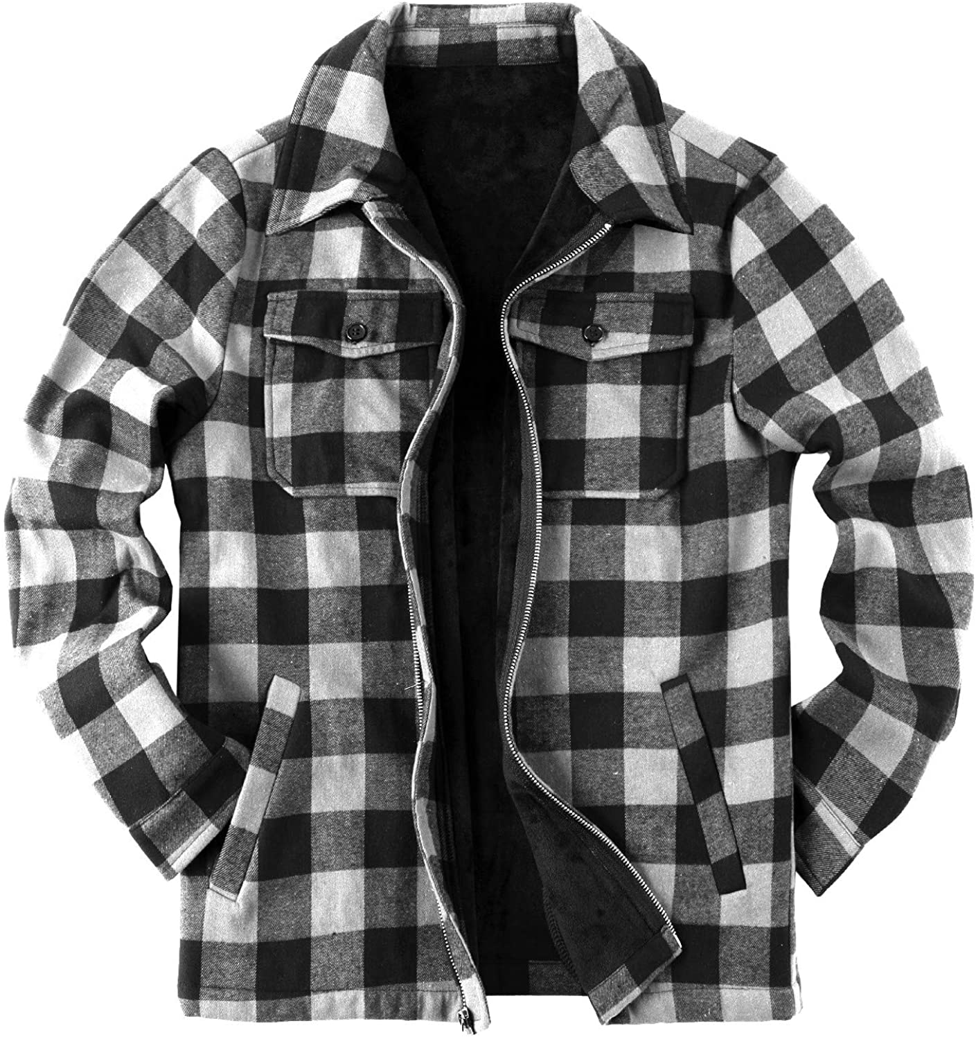 Mens Fleece Jacket Sherpa Lined Zip Up Buffalo Plaid Flannel Coat ...