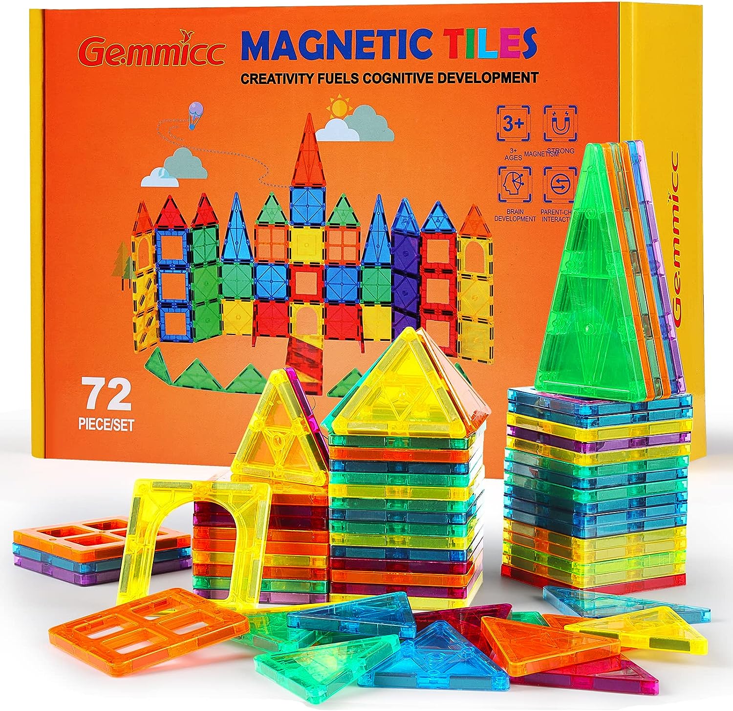 Gemmicc Magnetic Tiles, Deluxe 136 PCS Building Blocks Magnet Toys
