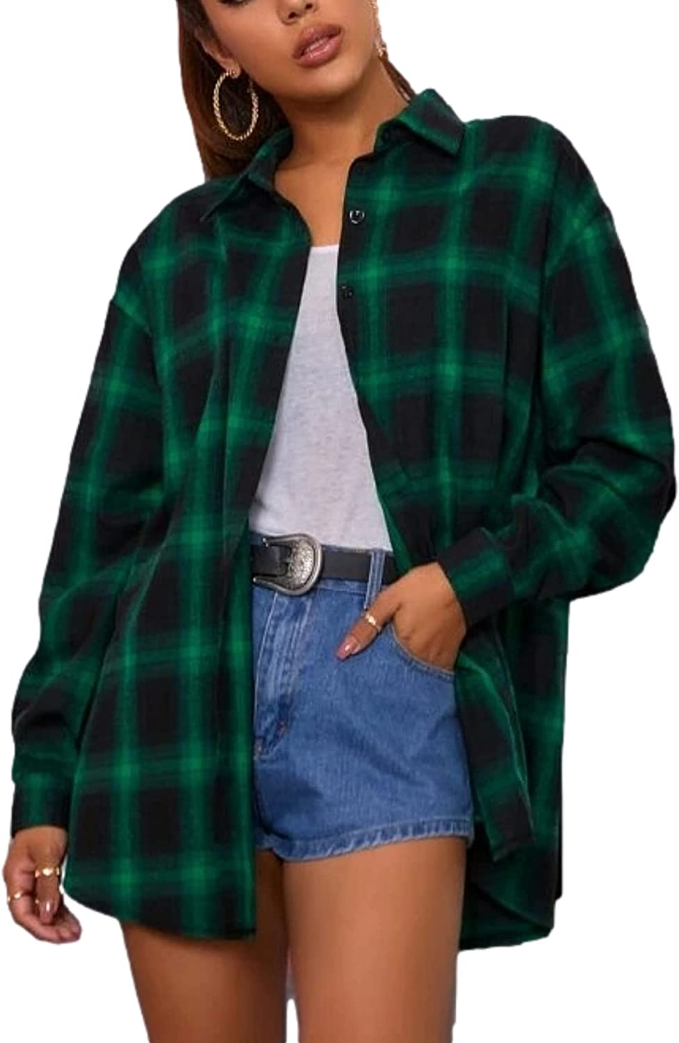 Zontroldy Plaid Flannel Shirts for Women Oversized Long Sleeve Button Down  Buffalo Plaid Shirt Blouse Tops at  Women’s Clothing store