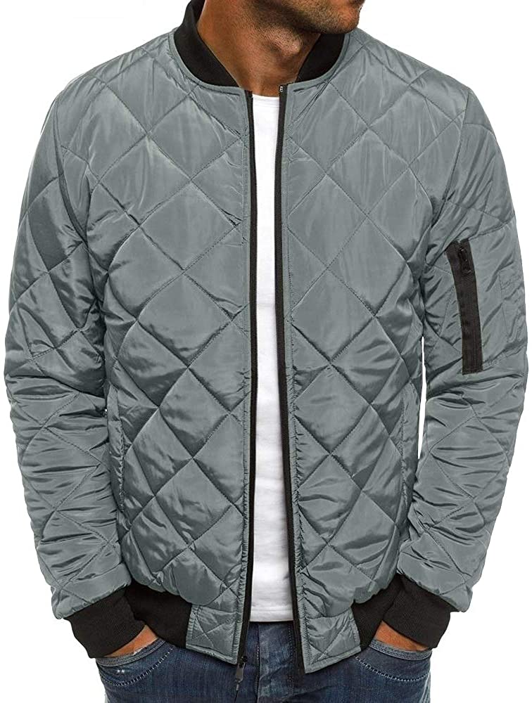 Pengfei Mens Diamond Quilted Jackets Bomber Varsity Winter Fall Chunky  Coats Outwear at  Men’s Clothing store