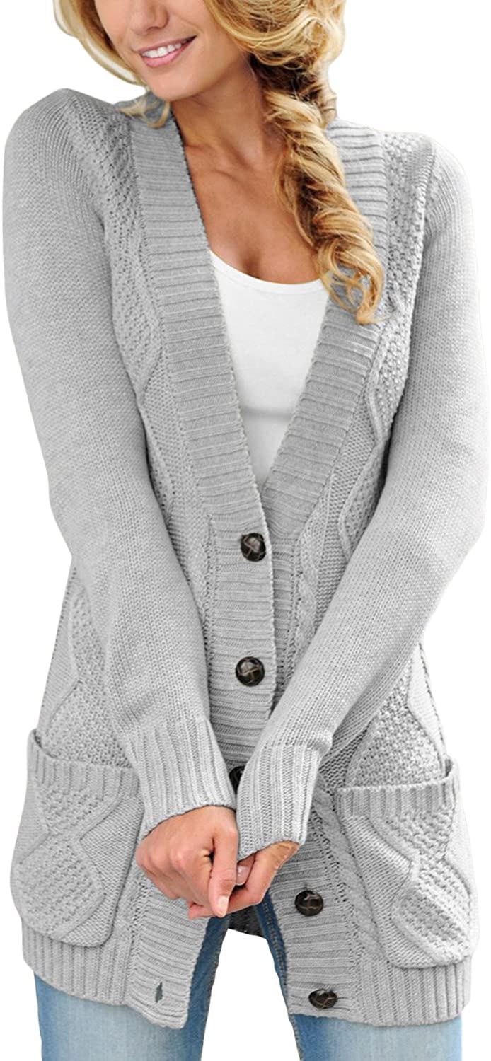Sidefeel Women Open Front Pocket Cardigan Sweater Button Dow