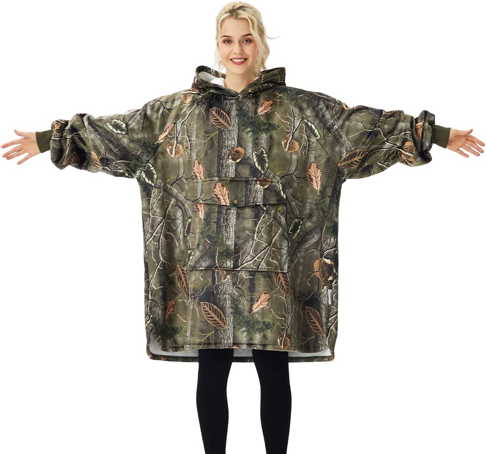 Krifey Wearable Blanket Hoodie, Oversized Camping Blanket for Adult, Comfy  Sherpa Sweatshirt with Practical Pocket