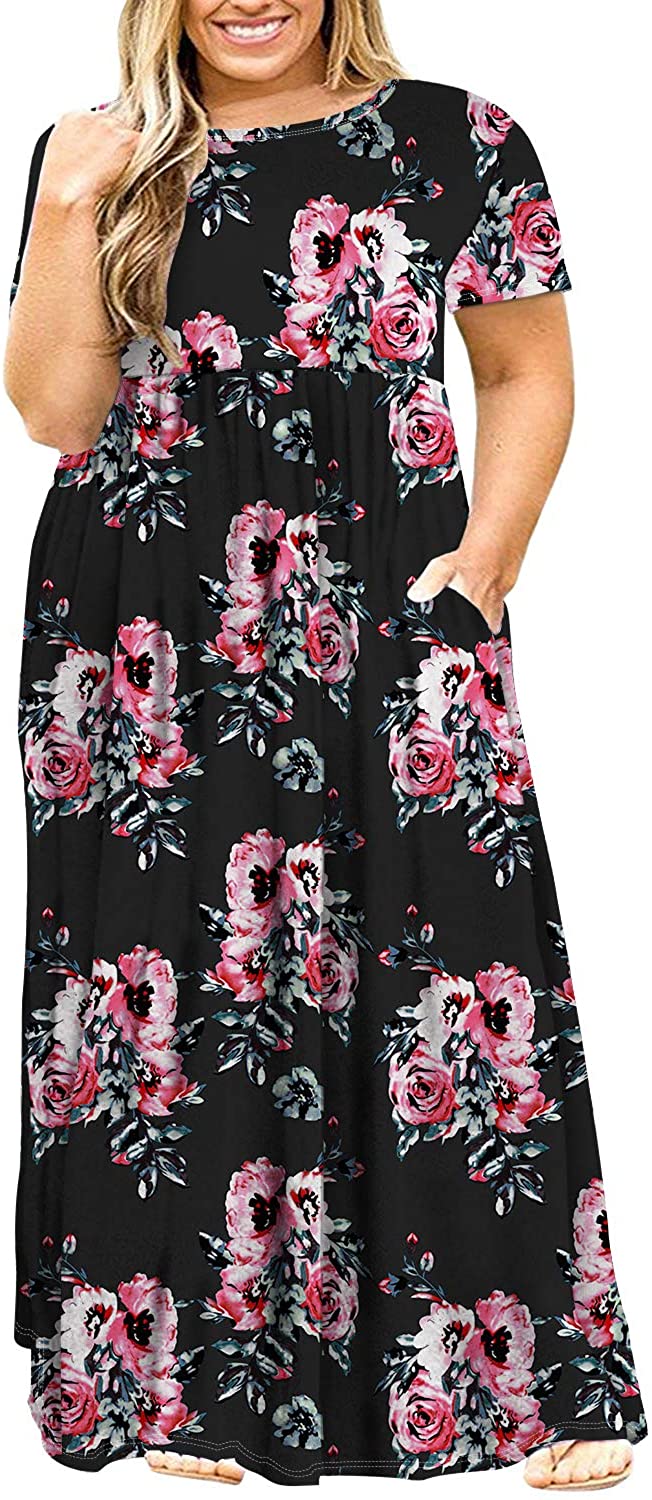 POSESHE Women's Plus Size Tunic Swing T-Shirt Dress Short Sleeve Maxi ...