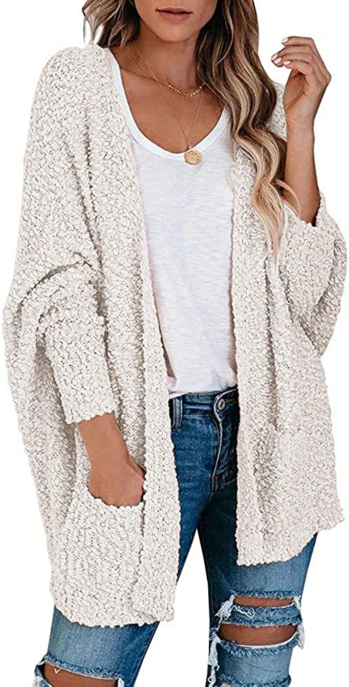 CCBSTS Womens Plus Size Popcorn Cardigans Fuzzy Sweaters Batwing Sleeve Open Front Knitted Coats 