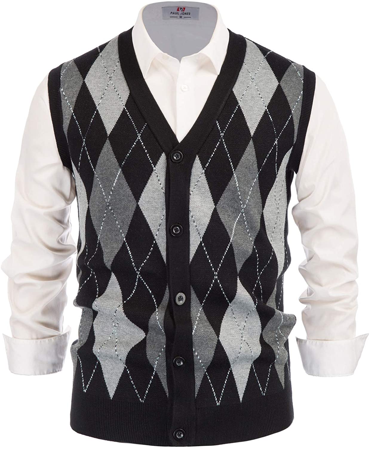 PJ PAUL JONES Men's Sweater Vest Cardigan Button Front Knitwear Contrast  Color A