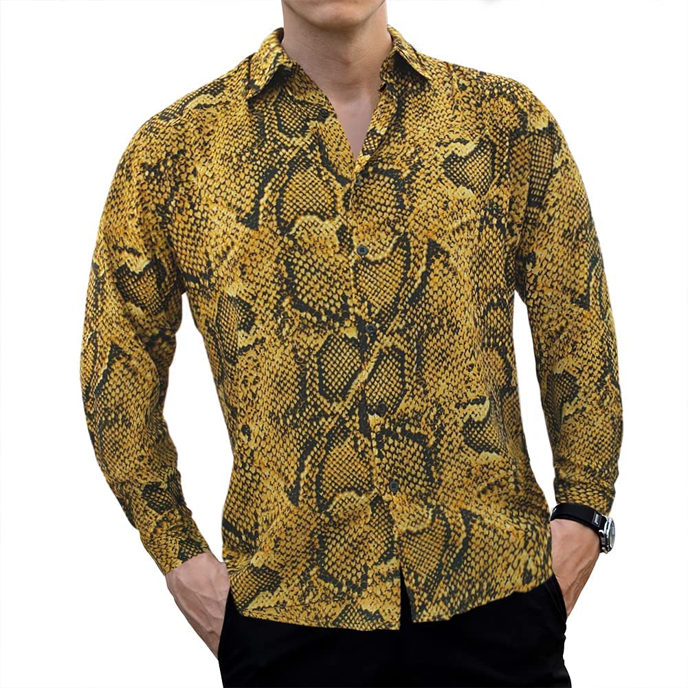 Anklage violinist Link LOGEEYAR Men Shirt Leopard Snakeskin Print Button Down Short Sleeve Casual  Shirt | eBay