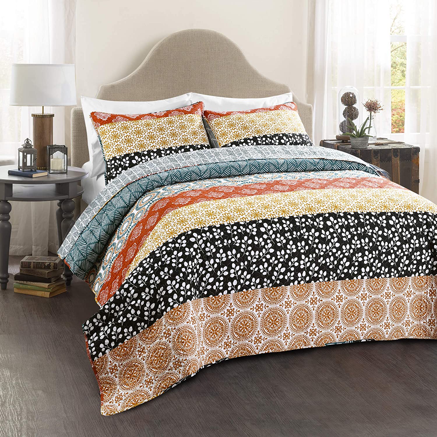 Lush D Cor Bohemian Striped Quilt Reversible 3 Piece Bedding Set King   662b0b10ed40a5653e16a87730ebf00b 