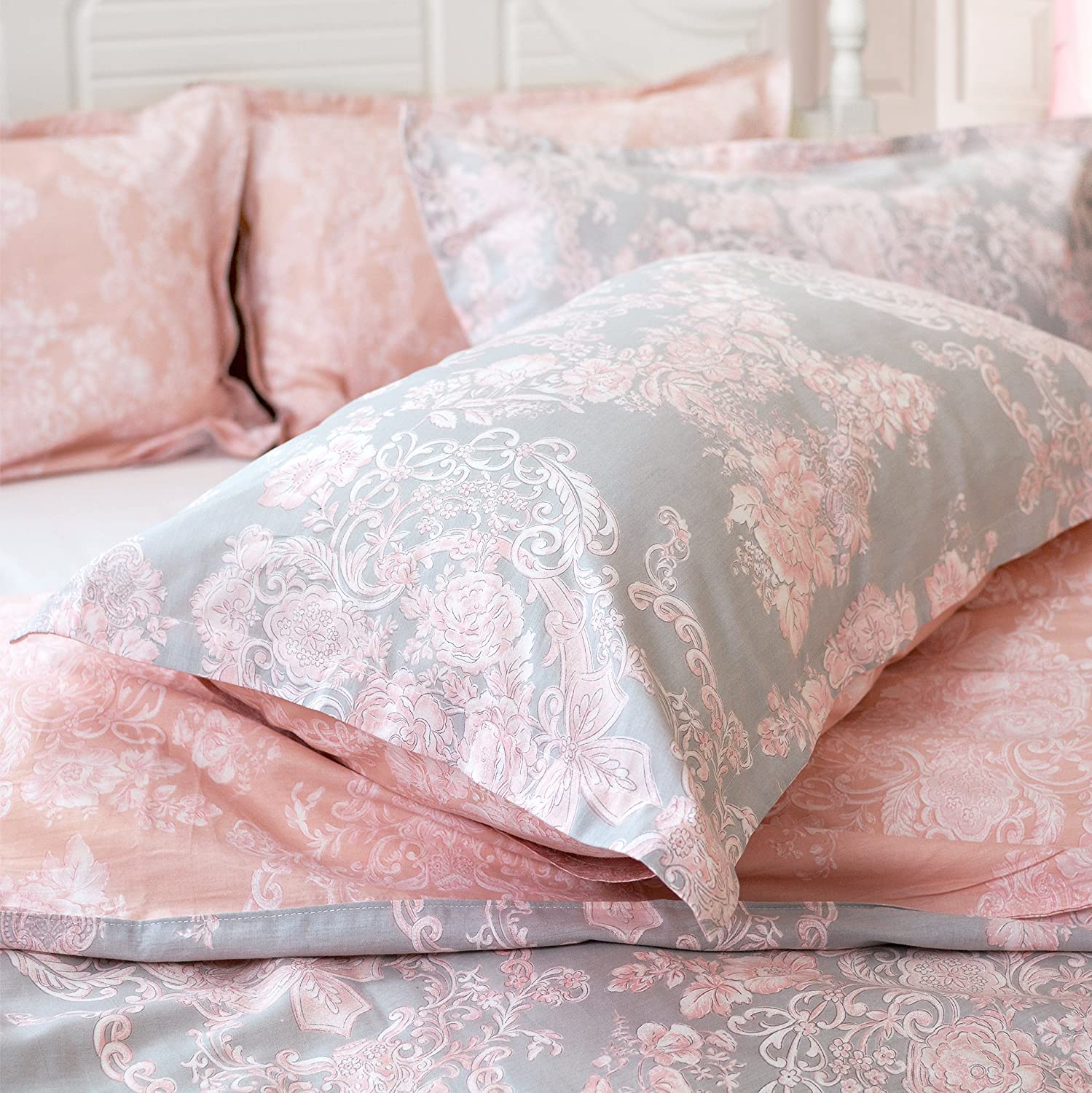 Brandream Blush Pink Bedding Sets Queen Size Girls Damask Flower 