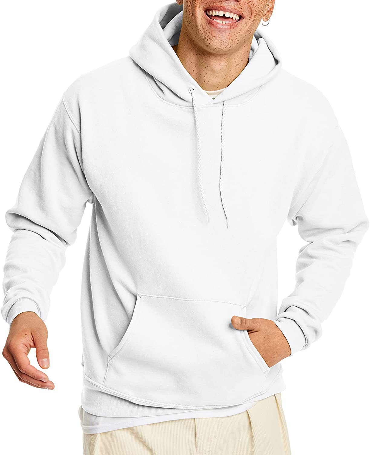 1 White Hanes P170 Mens EcoSmart Hooded Sweatshirt Medium 1 Pale Pink